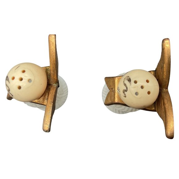 Vintage Angel Salt & Pepper Shaker Set With Brass Wings & Ceramic Texture Design - Picture 5 of 6